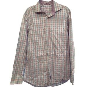 BUGATCHI Mens Long Sleeve Plaid Button Down Shirt Purple Blue White Classic Sz L